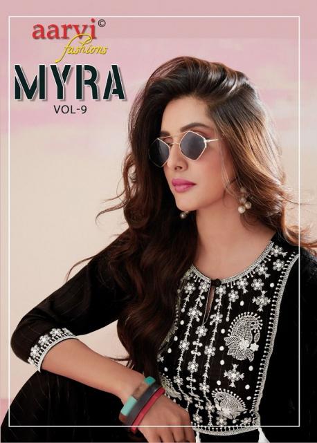 Aarvi Myra Vol 9 Rayon Designer Fancy Gown Style Kurti collection